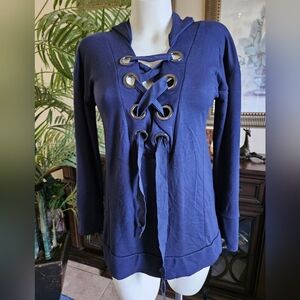 Hoodie Shirt Longsleeve Blue  Pull string with Silver accent eyelets